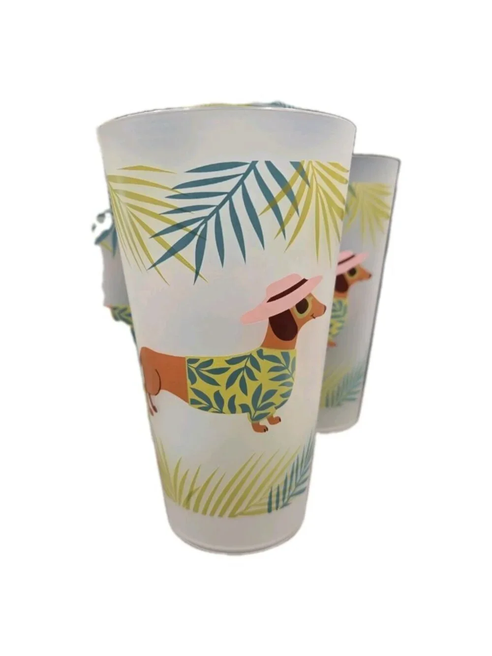 6 New Hawaiian Tropical Dachshund Plastic Indoor Outdoor Party Beverage Cup Set